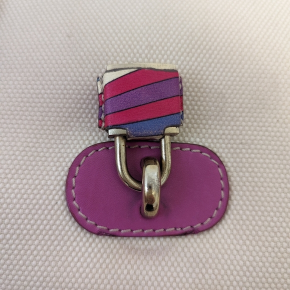 Emilio Pucci RARE canvas and magenta leather satchel/crossbody with lock and key - Picture 9 of 14